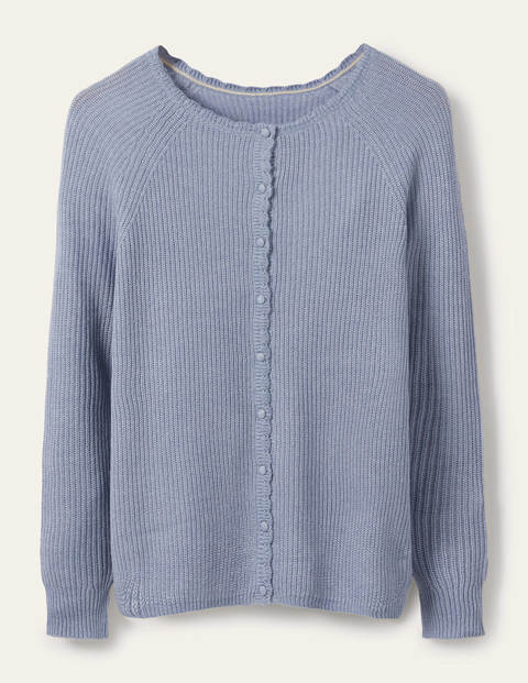 Ella Flauschiger Cardigan mit Muschelsaum - Flussblau Ella Flauschiger Cardigan mit Muschelsaum - Flussblau