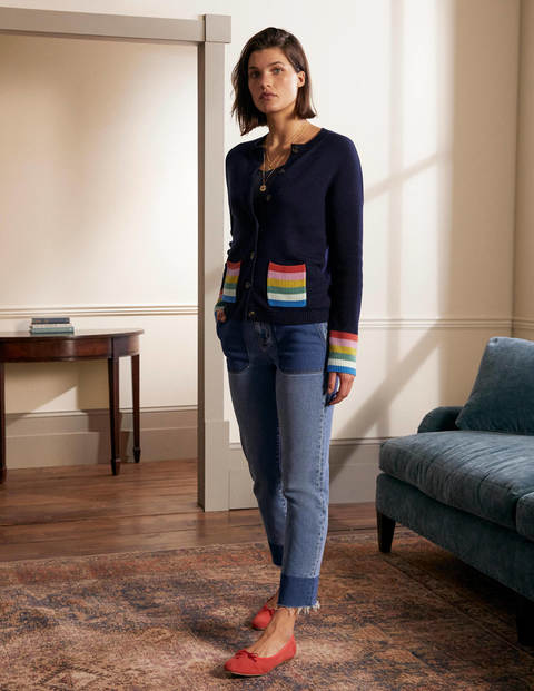 Lässiger Cardigan mit gestreifter Tasche - Navy Lässiger Cardigan mit gestreifter Tasche - Navy