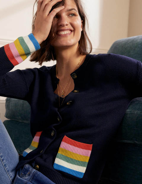 Lässiger Cardigan mit gestreifter Tasche - Navy Lässiger Cardigan mit gestreifter Tasche - Navy