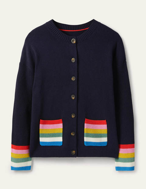 Lässiger Cardigan mit gestreifter Tasche - Navy Lässiger Cardigan mit gestreifter Tasche - Navy