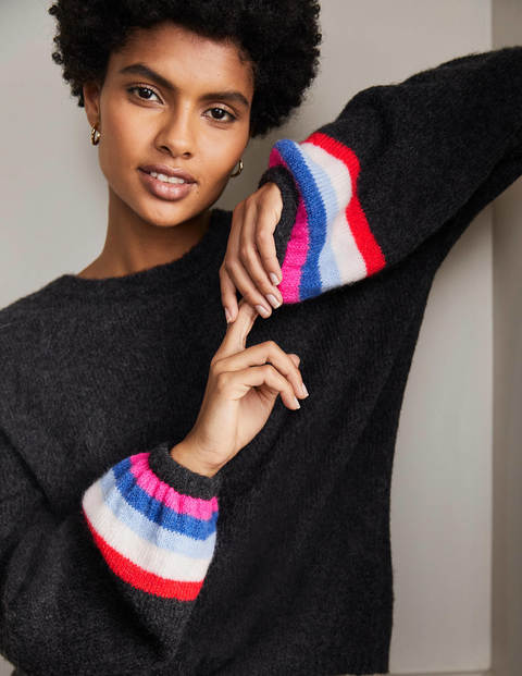 Fluffy Stripe Sweater - Charcoal Melange