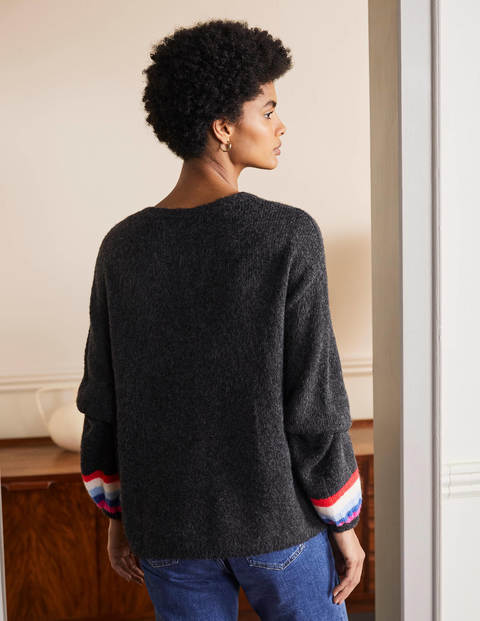 Fluffy Stripe Sweater - Charcoal Melange Fluffy Stripe Sweater - Charcoal Melange