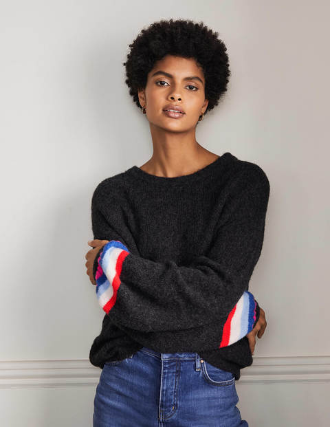 Fluffy Stripe Sweater - Charcoal Melange Fluffy Stripe Sweater - Charcoal Melange