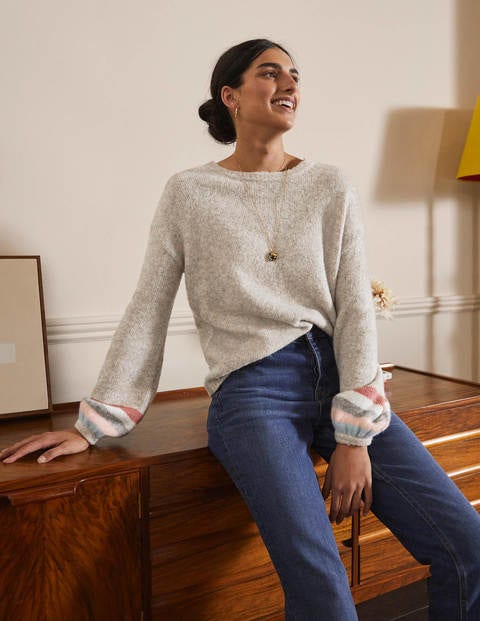 Fluffy Stripe Sweater - Oatmeal Melange Fluffy Stripe Sweater - Oatmeal Melange