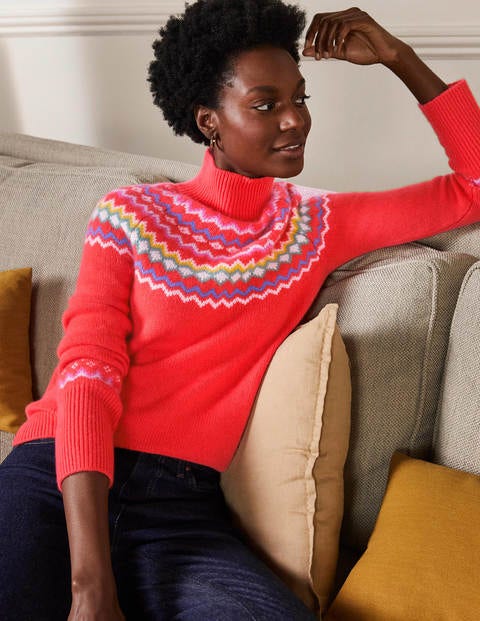 Anna Cashmere Jumper - Coral Fair Isle Anna Cashmere Jumper - Coral Fair Isle