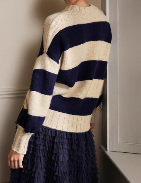 Diana Grobstrickpullover aus Kaschmir - Saphirblau, Gestreift Diana Grobstrickpullover aus Kaschmir - Saphirblau, Gestreift