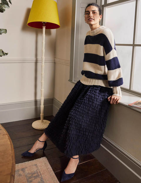 Diana Grobstrickpullover aus Kaschmir - Saphirblau, Gestreift Diana Grobstrickpullover aus Kaschmir - Saphirblau, Gestreift