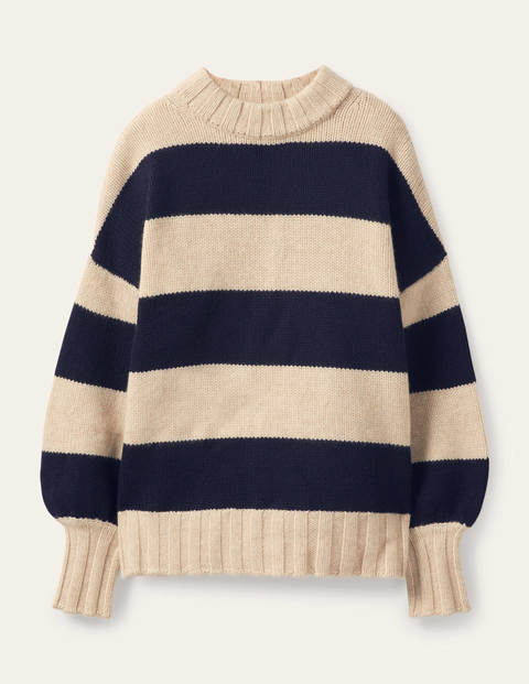 Diana Grobstrickpullover aus Kaschmir - Saphirblau, Gestreift Diana Grobstrickpullover aus Kaschmir - Saphirblau, Gestreift
