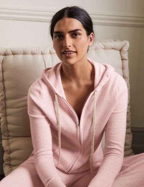 Kaschmir-Hoodie mit Reißverschluss - Morganitrosa, Milchshake Kaschmir-Hoodie mit Reißverschluss - Morganitrosa, Milchshake