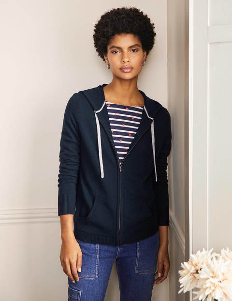 Cashmere Zip-up Hoodie - Navy Cashmere Zip-up Hoodie - Navy