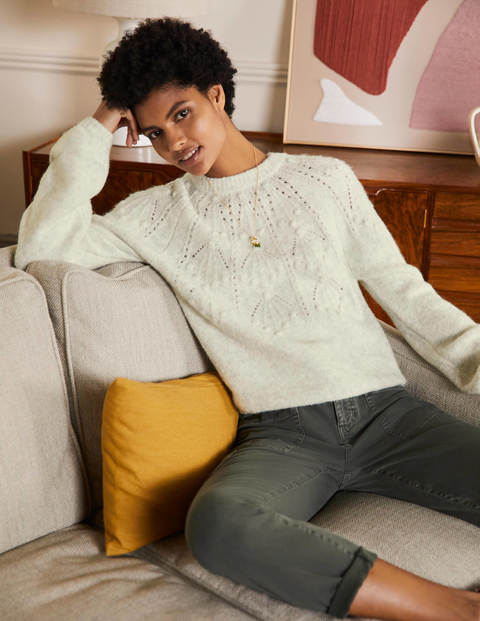 Relaxed Cable Sweater - Ivory Melange Relaxed Cable Sweater - Ivory Melange