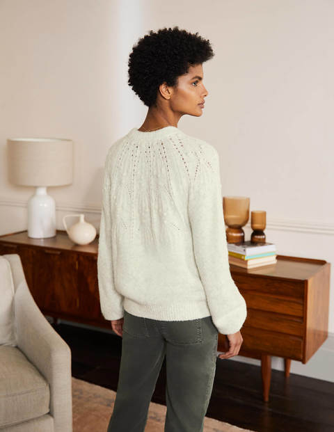 Relaxed Cable Sweater - Ivory Melange Relaxed Cable Sweater - Ivory Melange