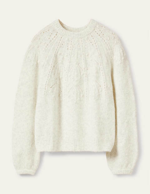 Relaxed Cable Sweater - Ivory Melange Relaxed Cable Sweater - Ivory Melange