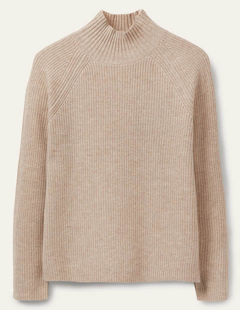 Mia Ribbed High Neck Jumper - Oatmeal Melange Mia Ribbed High Neck Jumper - Oatmeal Melange