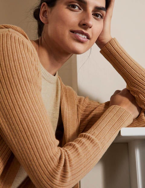 Hooded Relaxed Cardigan - Camel Melange Hooded Relaxed Cardigan - Camel Melange