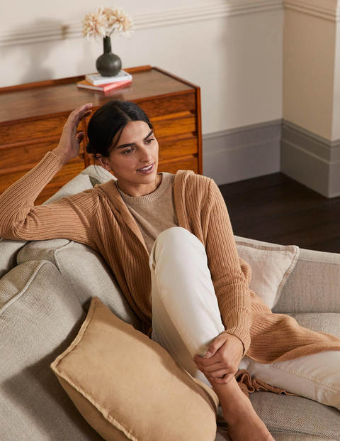 Hooded Relaxed Cardigan - Camel Melange Hooded Relaxed Cardigan - Camel Melange