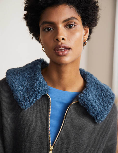 Borg Cropped Coatigan - Charcoal Melange Borg Cropped Coatigan - Charcoal Melange