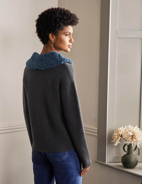 Borg Cropped Coatigan - Charcoal Melange Borg Cropped Coatigan - Charcoal Melange