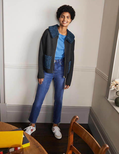 Borg Cropped Coatigan - Charcoal Melange Borg Cropped Coatigan - Charcoal Melange