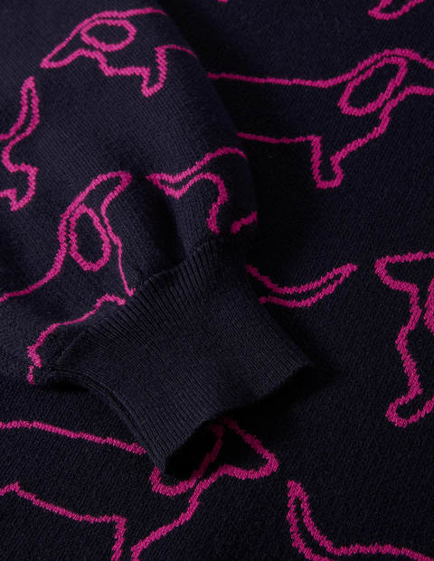 Matilda Blouson Sleeve Jumper - Navy, Dachshund Matilda Blouson Sleeve Jumper - Navy, Dachshund