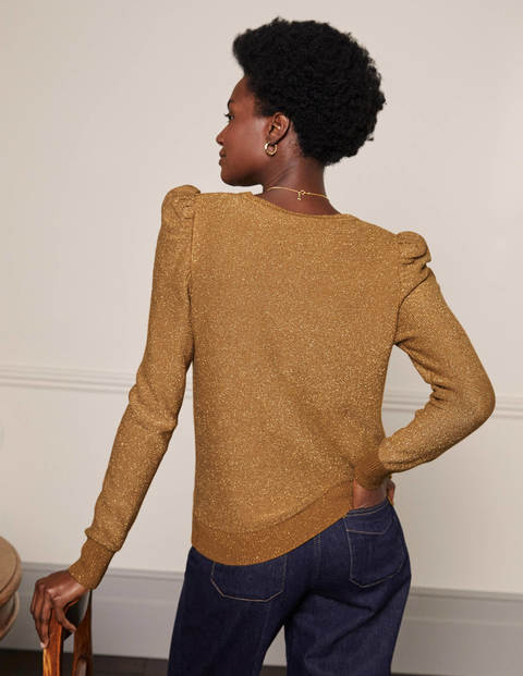 Glitzerpullover mit Puffärmeln - Gold, Glitzer Glitzerpullover mit Puffärmeln - Gold, Glitzer