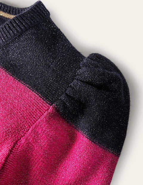 Glitzerpullover mit Puffärmeln - Rosa/Schwarz/Bunt, Lurexstreifen Glitzerpullover mit Puffärmeln - Rosa/Schwarz/Bunt, Lurexstreifen