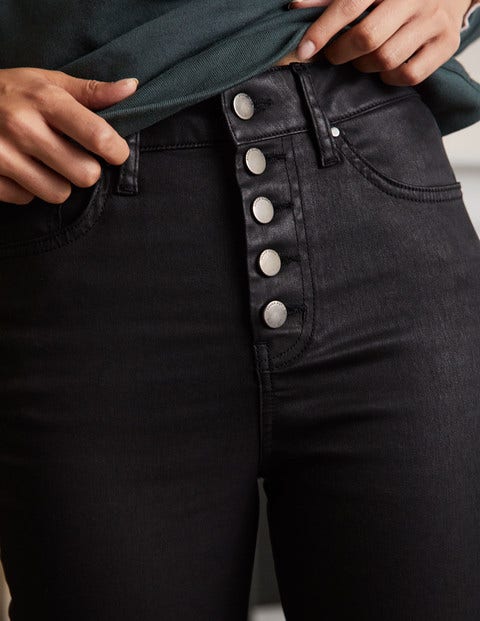 Button Fly Skinny Jeans - Black Waxed Button Fly Skinny Jeans - Black Waxed