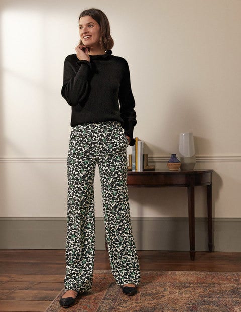 Relaxed Bootcut Trousers - Black, Camo Floral