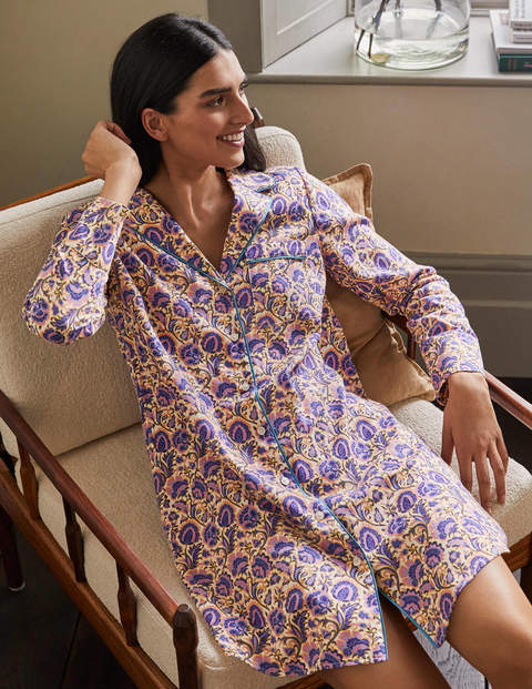 Janie Longline Pyjama Shirt - Ivory, Rich Floral