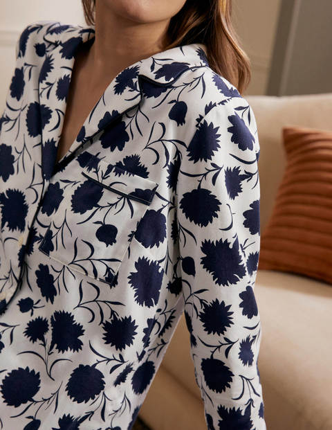 Janie Longline Pyjama Shirt - Ivory, Leafy Bud
