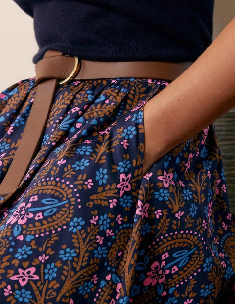 Cotton Sateen Skirt - French Navy, Floral Paisley Cotton Sateen Skirt - French Navy, Floral Paisley