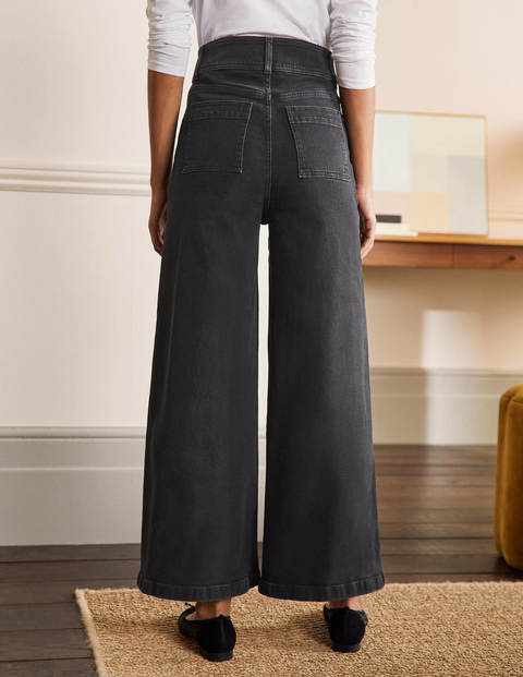 Wide Leg Denim Culottes - Washed Black Wide Leg Denim Culottes - Washed Black