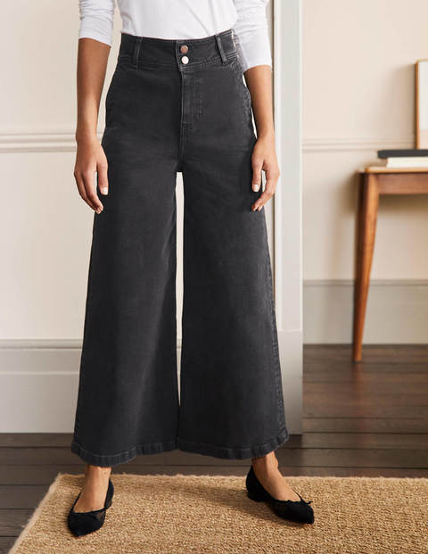 Wide Leg Denim Culottes - Washed Black Wide Leg Denim Culottes - Washed Black