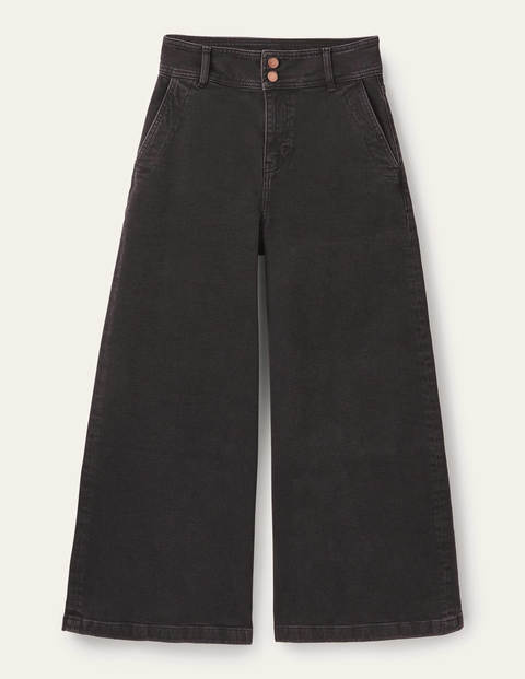 Wide Leg Denim Culottes - Washed Black Wide Leg Denim Culottes - Washed Black