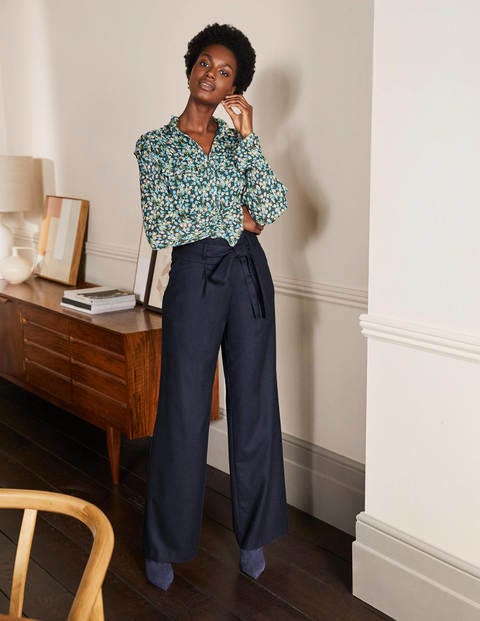 Hose mit Taillenschnürung und weitem Bein - Navy Hose mit Taillenschnürung und weitem Bein - Navy