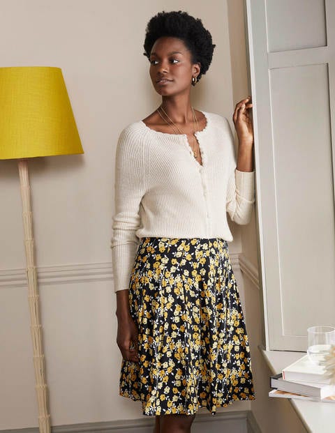 Victoria Pleated Skirt - Black, Abstract Sprig Victoria Pleated Skirt - Black, Abstract Sprig