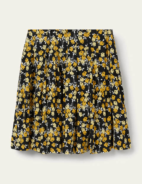 Victoria Pleated Skirt - Black, Abstract Sprig Victoria Pleated Skirt - Black, Abstract Sprig