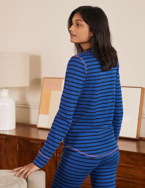 Ribbed Henley Pyjama Top - Porcelain Blue and Navy Stripe Ribbed Henley Pyjama Top - Porcelain Blue and Navy Stripe