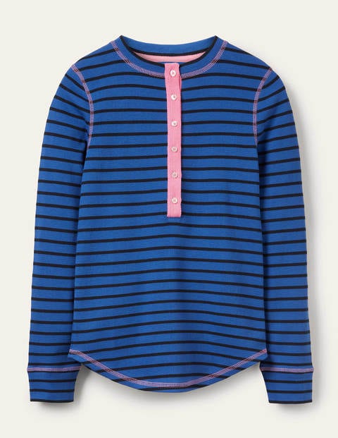 Ribbed Henley Pyjama Top - Porcelain Blue and Navy Stripe Ribbed Henley Pyjama Top - Porcelain Blue and Navy Stripe
