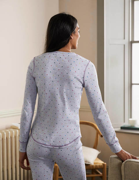 Ribbed Henley Pajama Top - Grey Marl, Multi Little Star Ribbed Henley Pajama Top - Grey Marl, Multi Little Star