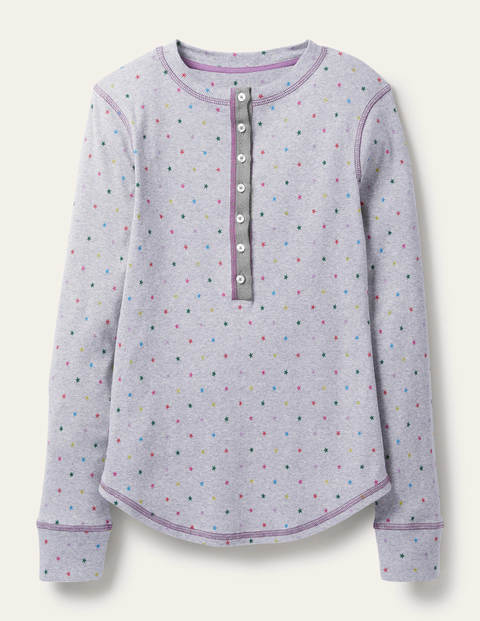Ribbed Henley Pajama Top - Grey Marl, Multi Little Star Ribbed Henley Pajama Top - Grey Marl, Multi Little Star