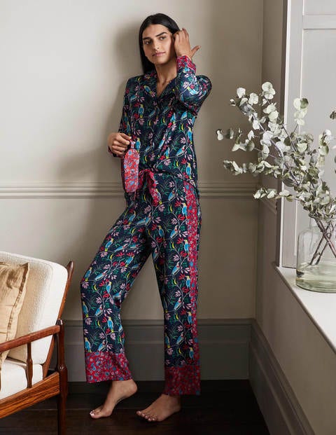 Silk Pyjama Set - Navy, Berry Bird Silk Pyjama Set - Navy, Berry Bird