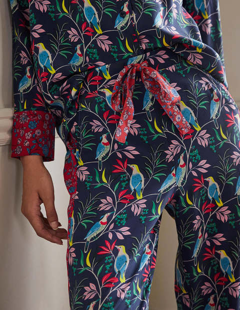 Silk Pyjama Set - Navy, Berry Bird
