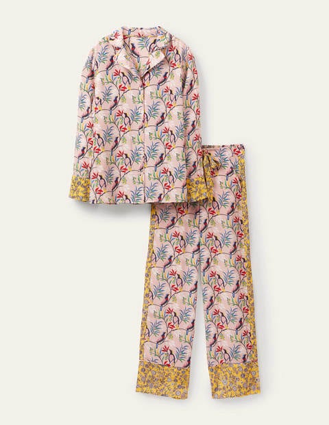 Silk Pajama Set - Milkshake, Berry Bird Silk Pajama Set - Milkshake, Berry Bird
