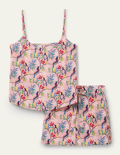 Silk Cami Pajama Set - Milkshake, Berry Bird Silk Cami Pajama Set - Milkshake, Berry Bird