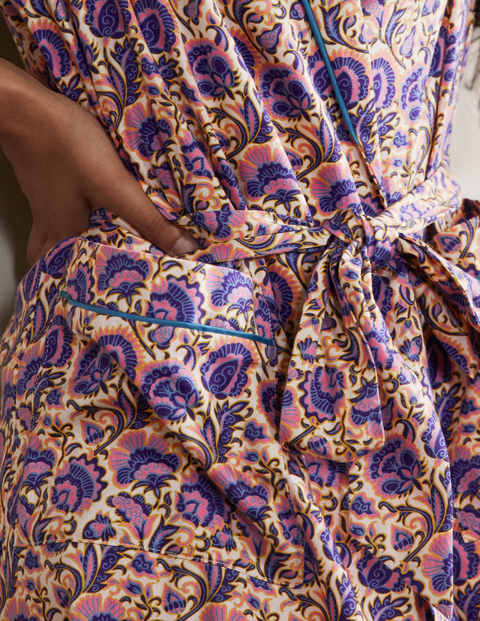 Robe de chambre en coton - Ivoire, motif floral riche