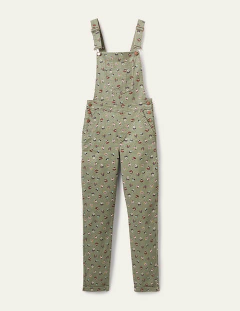 Girlfriend Dungarees - Pale Khaki, Dainty Floral Girlfriend Dungarees - Pale Khaki, Dainty Floral