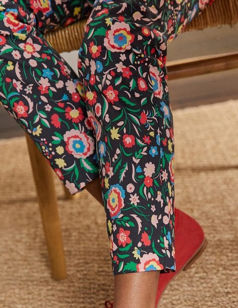 Pull On Trousers - Black, Rainbow Floral Large
