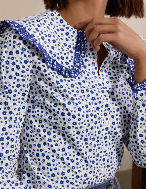 Statement Collar Cotton Shirt - Ivory, Ditsy Daisy Statement Collar Cotton Shirt - Ivory, Ditsy Daisy