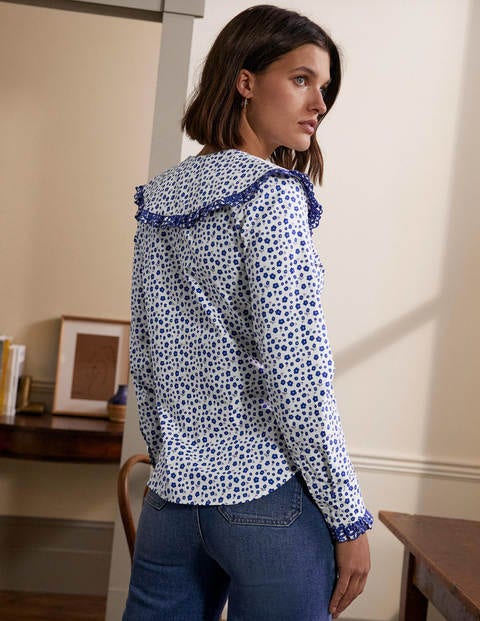 Statement Collar Cotton Shirt - Ivory, Ditsy Daisy Statement Collar Cotton Shirt - Ivory, Ditsy Daisy